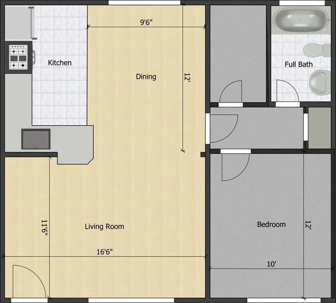 Avalon Floor Plan Roman 1 Bed 1 Bath