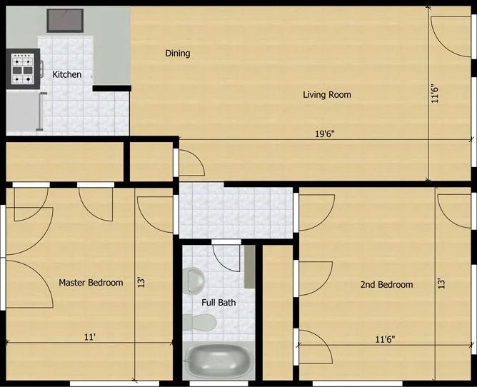 Avalon Floor Plan Victoria 2 Bed 1 Bath